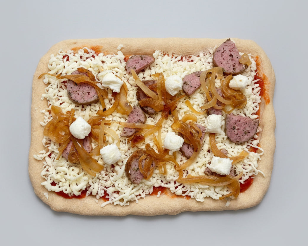 Sausage, Onion & Honey Goat Cheese Pizza