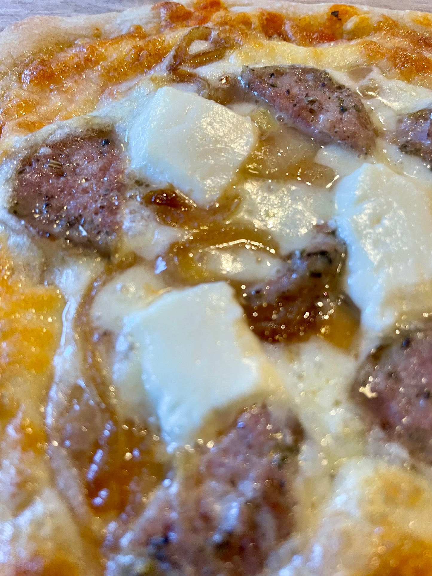 Sausage, Onion & Honey Goat Cheese Pizza